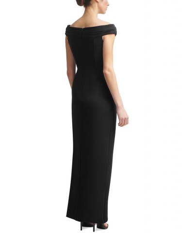 Off-The-Shoulder Ruched Gown Black $66.88 Dresses