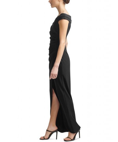 Off-The-Shoulder Ruched Gown Black $66.88 Dresses