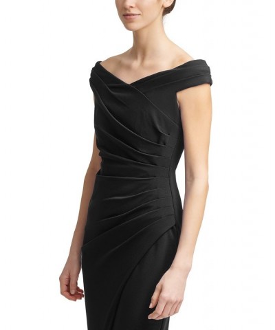 Off-The-Shoulder Ruched Gown Black $66.88 Dresses