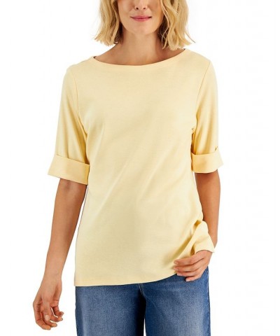 Cotton Boat-Neck Top Pebble $11.99 Tops