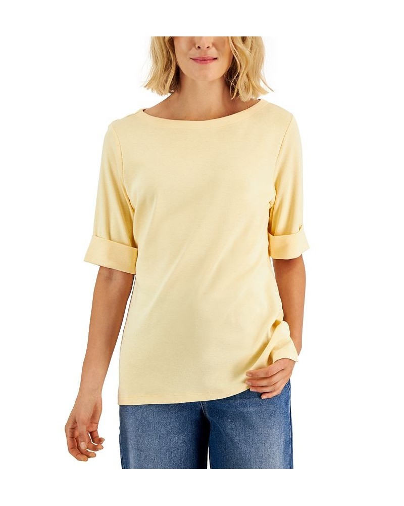 Cotton Boat-Neck Top Pebble $11.99 Tops