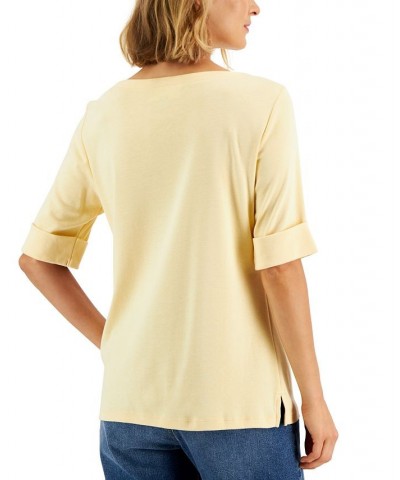 Cotton Boat-Neck Top Pebble $11.99 Tops