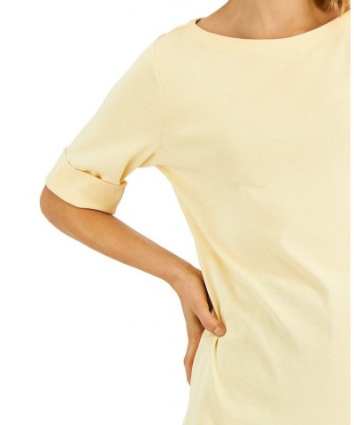 Cotton Boat-Neck Top Pebble $11.99 Tops