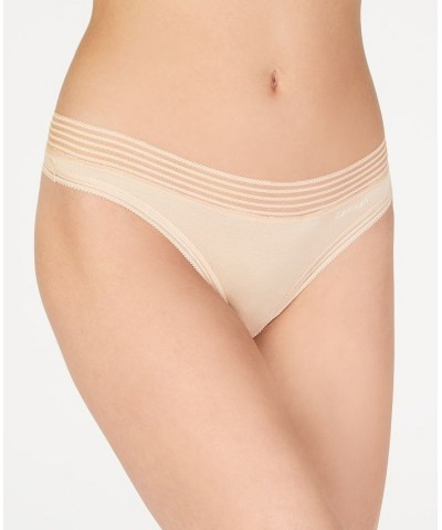 Striped-Waist Thong Underwear QD3670 Ivory/Cream $10.45 Panty