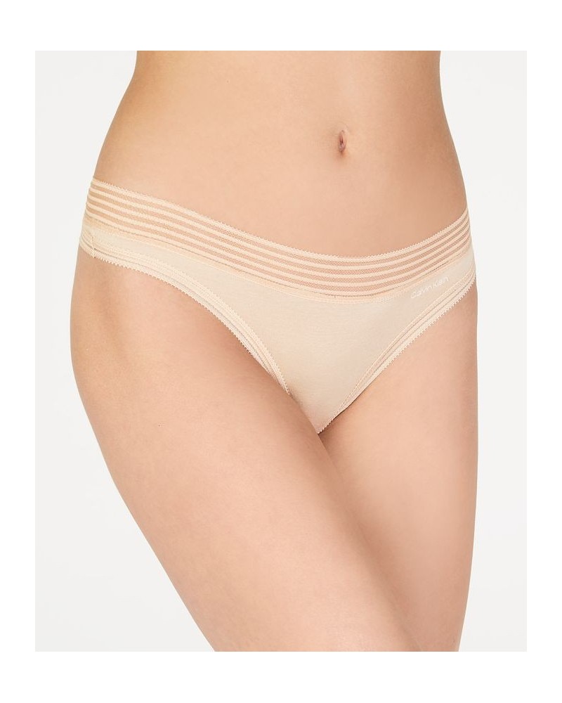 Striped-Waist Thong Underwear QD3670 Ivory/Cream $10.45 Panty