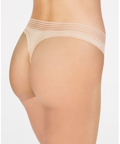 Striped-Waist Thong Underwear QD3670 Ivory/Cream $10.45 Panty