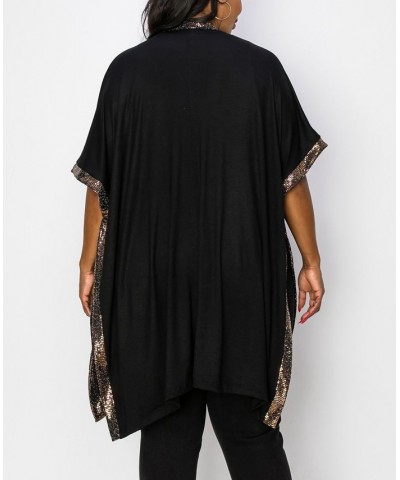 Plus Size Sequin Contrast Kimono Top Silver-Tone Black $28.00 Tops