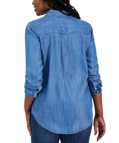 Women's Embroidered Button-Up Shirt Chambray Embroidery $29.16 Tops