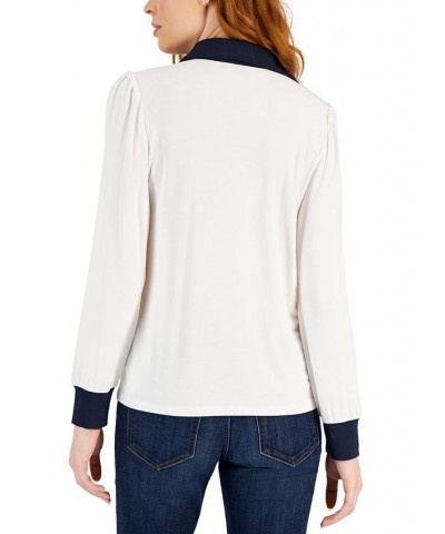 Women's Johnny Collar Puff-Sleeve Blouse Bright White $24.17 Tops