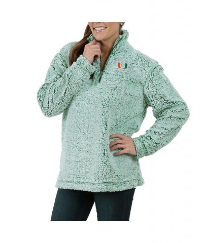 Women's Green Miami Hurricanes Sherpa Super Soft Quarter Zip Pullover Jacket Green $36.00 Jackets