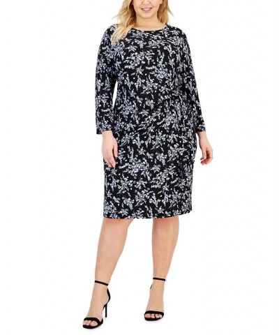 Plus Size Floral Faux-Wrap Pullover Dress Black Multi $27.14 Dresses