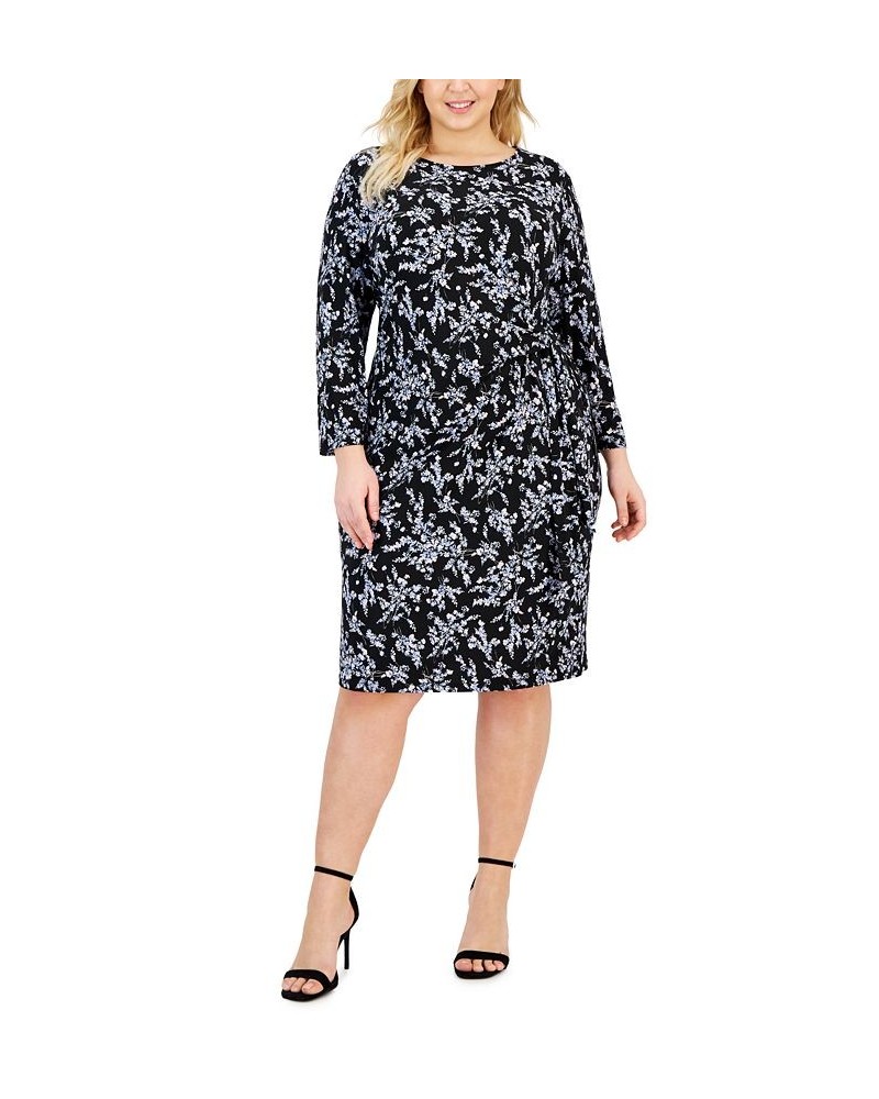 Plus Size Floral Faux-Wrap Pullover Dress Black Multi $27.14 Dresses