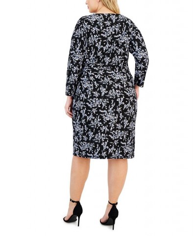 Plus Size Floral Faux-Wrap Pullover Dress Black Multi $27.14 Dresses