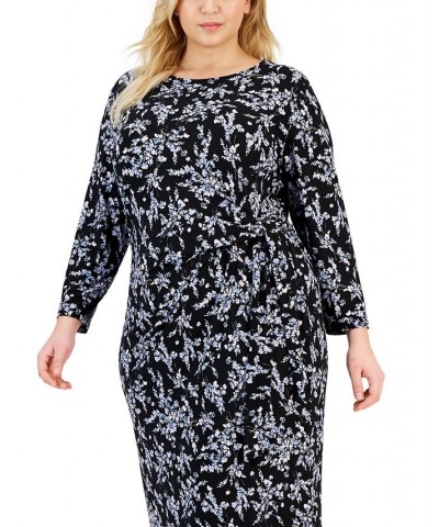 Plus Size Floral Faux-Wrap Pullover Dress Black Multi $27.14 Dresses