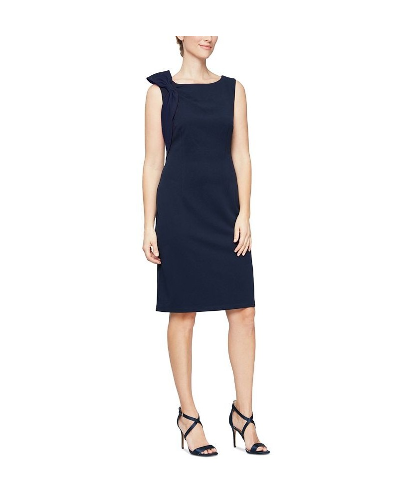 Women's Bow-Shoulder Sheath Dress Navy $39.16 Dresses