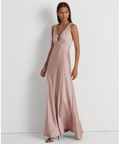 Crystal-Embellished Charmeuse Sleeveless Gown Highland Pink $86.00 Dresses