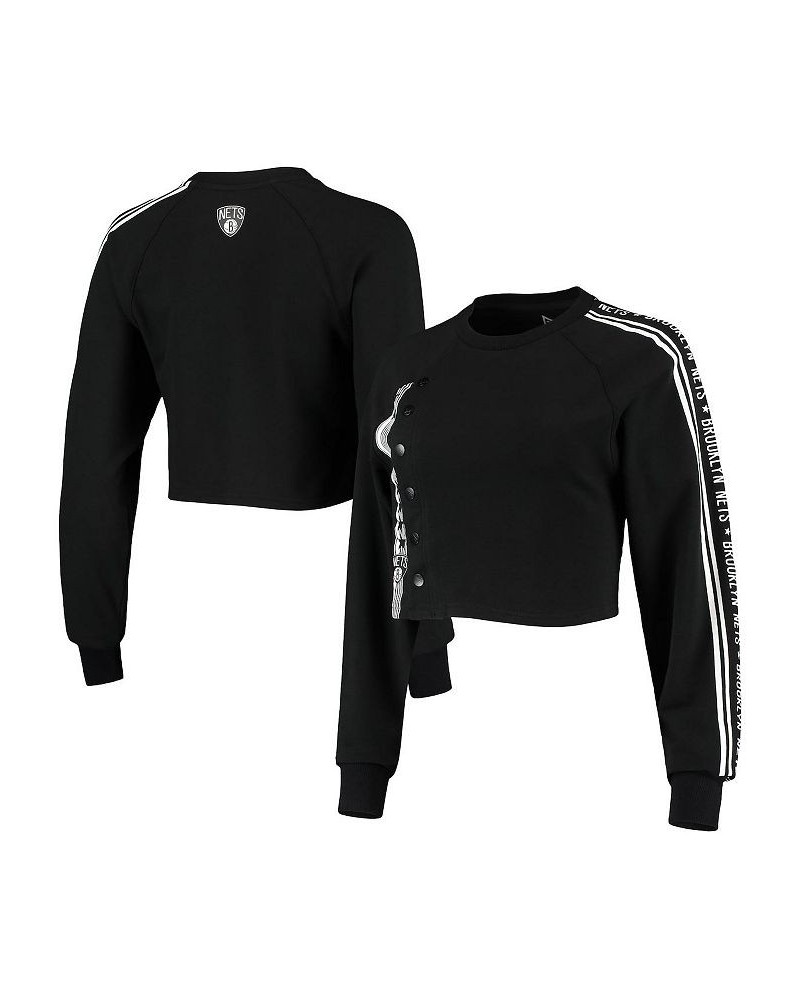 Women's Black Brooklyn Nets Cozy Team Crop Long Sleeve T-shirt Black $44.00 Tops