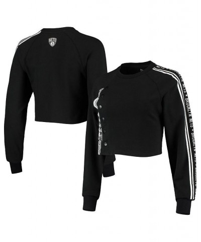 Women's Black Brooklyn Nets Cozy Team Crop Long Sleeve T-shirt Black $44.00 Tops