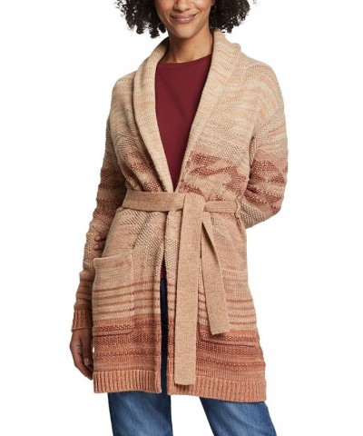 Women's Monterey Belted Cotton Cardigan Rust Multi $74.51 Sweaters