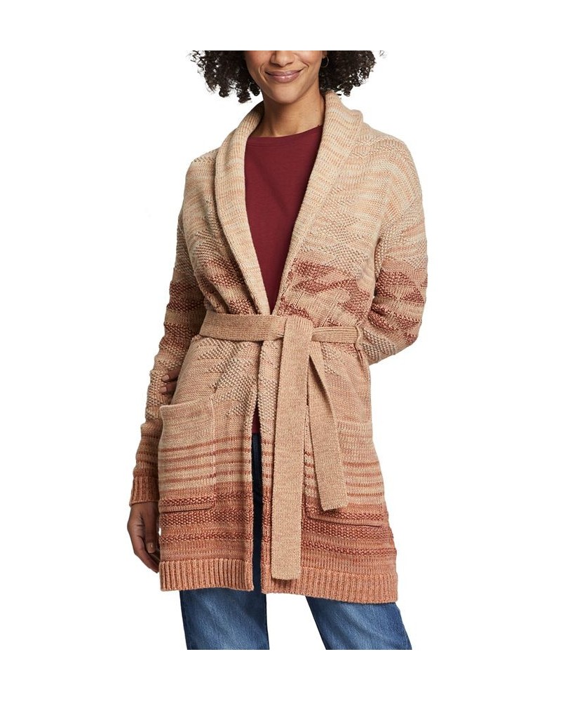 Women's Monterey Belted Cotton Cardigan Rust Multi $74.51 Sweaters