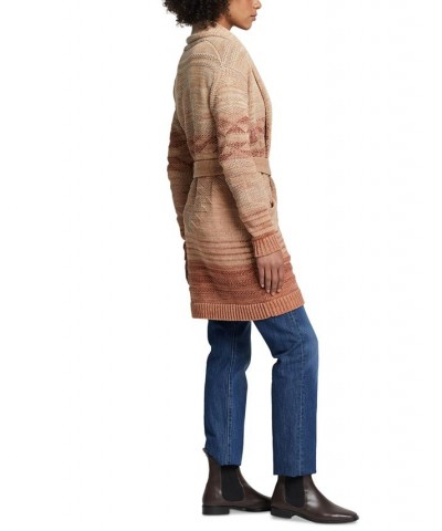 Women's Monterey Belted Cotton Cardigan Rust Multi $74.51 Sweaters