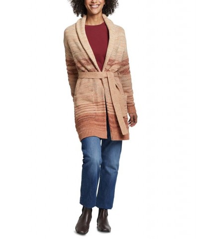 Women's Monterey Belted Cotton Cardigan Rust Multi $74.51 Sweaters