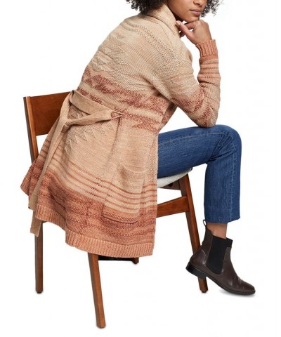 Women's Monterey Belted Cotton Cardigan Rust Multi $74.51 Sweaters