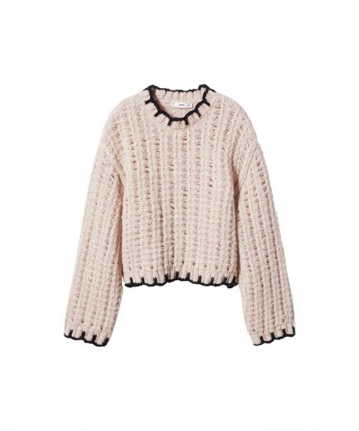 Women's Openwork Knit Sweater Beige $37.60 Sweaters