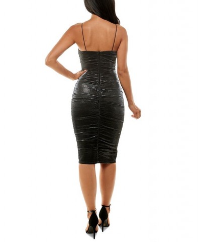 Juniors' Ruched Square-Neck Bodycon Dress Blk/sil $17.44 Dresses