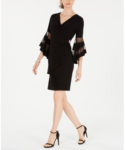 Rhinestone Faux-Wrap Dress Black $51.48 Dresses