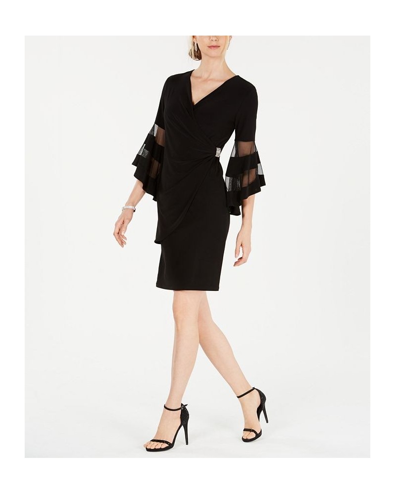 Rhinestone Faux-Wrap Dress Black $51.48 Dresses