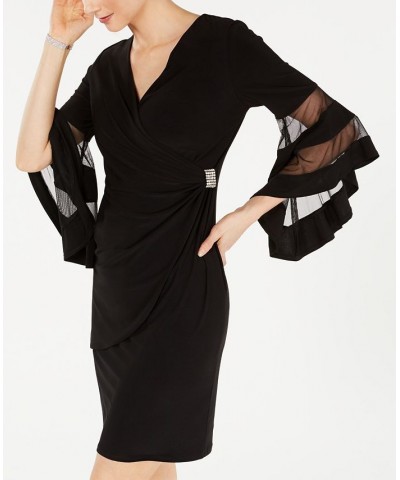 Rhinestone Faux-Wrap Dress Black $51.48 Dresses