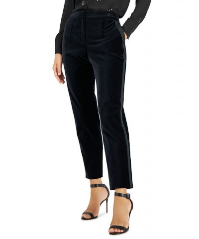 Women's Velvet Side-Striped Slim-Fit Pants Black $68.85 Pants