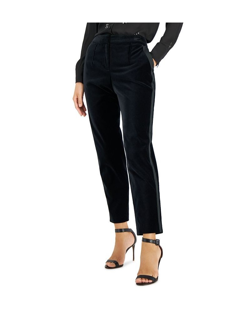 Women's Velvet Side-Striped Slim-Fit Pants Black $68.85 Pants