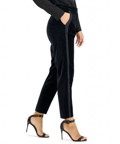 Women's Velvet Side-Striped Slim-Fit Pants Black $68.85 Pants