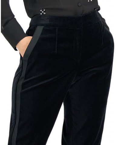 Women's Velvet Side-Striped Slim-Fit Pants Black $68.85 Pants