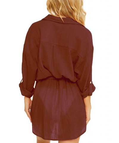 Women's Women's Cotton Shirtdress Cover-Up Brown $52.92 Swimsuits