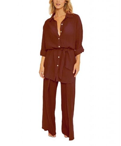 Women's Women's Cotton Shirtdress Cover-Up Brown $52.92 Swimsuits