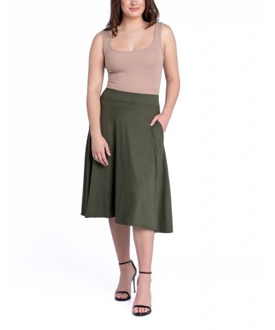 Women's Elastic Waistband Pocket Midi Skirt Green $29.92 Skirts