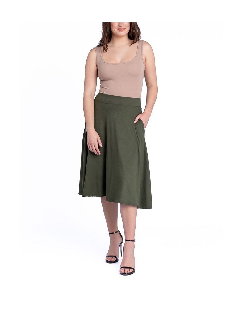 Women's Elastic Waistband Pocket Midi Skirt Green $29.92 Skirts