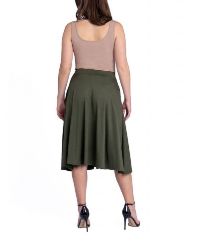 Women's Elastic Waistband Pocket Midi Skirt Green $29.92 Skirts