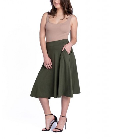 Women's Elastic Waistband Pocket Midi Skirt Green $29.92 Skirts