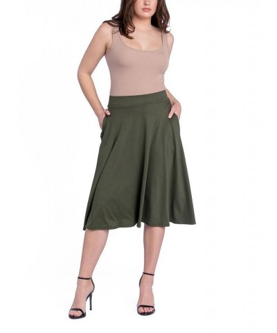 Women's Elastic Waistband Pocket Midi Skirt Green $29.92 Skirts