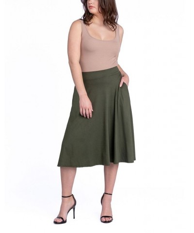 Women's Elastic Waistband Pocket Midi Skirt Green $29.92 Skirts