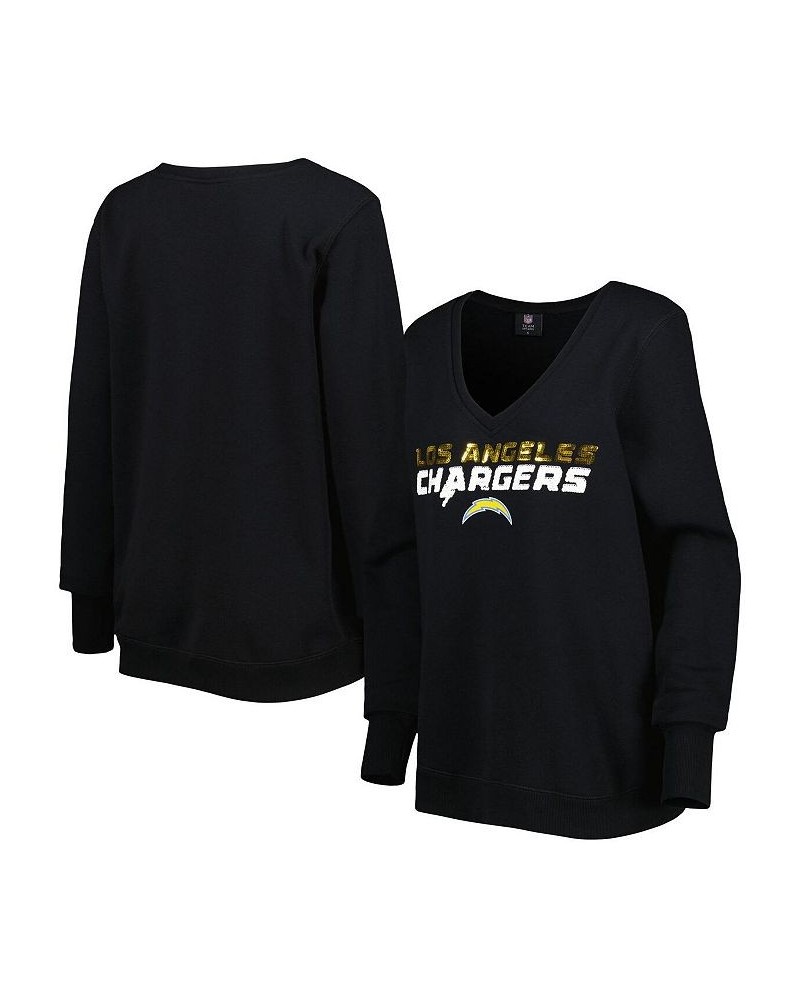 Women's Black Los Angeles Chargers Sequin Logo V-Neck Pullover Sweatshirt Black $42.30 Sweatshirts