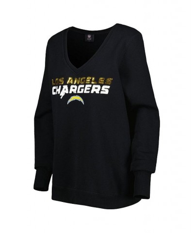 Women's Black Los Angeles Chargers Sequin Logo V-Neck Pullover Sweatshirt Black $42.30 Sweatshirts