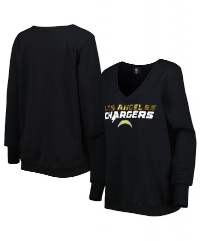 Women's Black Los Angeles Chargers Sequin Logo V-Neck Pullover Sweatshirt Black $42.30 Sweatshirts