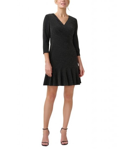 Women's Metallic Flounce-Hem Dress Black $48.94 Dresses