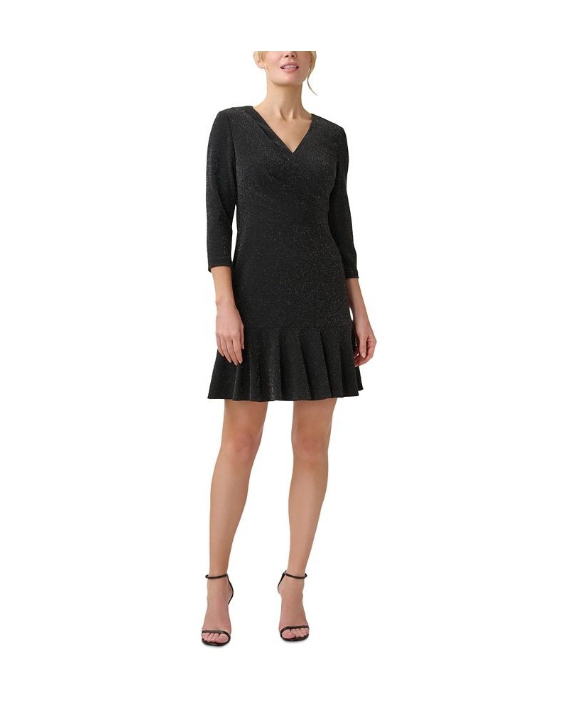 Women's Metallic Flounce-Hem Dress Black $48.94 Dresses