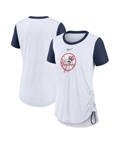 Women's White New York Yankees Hipster Swoosh Cinched Tri-Blend Performance Fashion T-shirt White $22.00 Tops